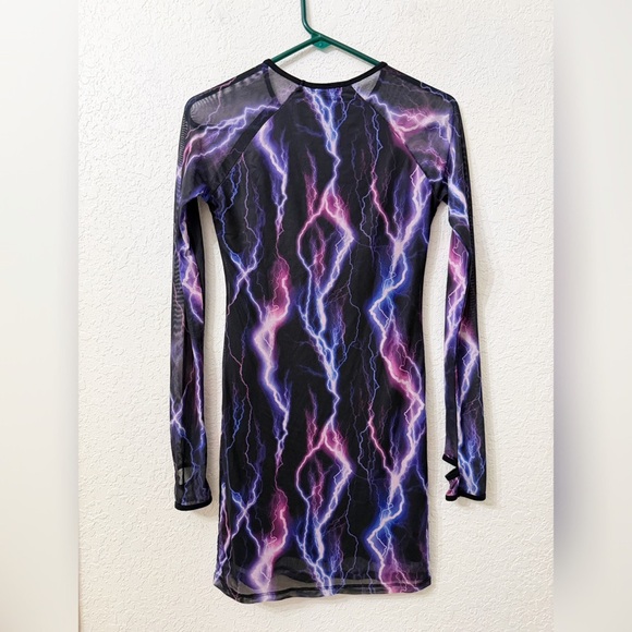 DOLLS KILL CURRENT MOOD MESH LIGHTNING LONG SLEEVE DRESS SIZE SMALL - Picture 4 of 9